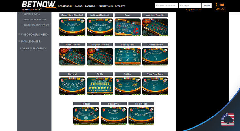 Image of Table Games Available at BetNow Online Casino