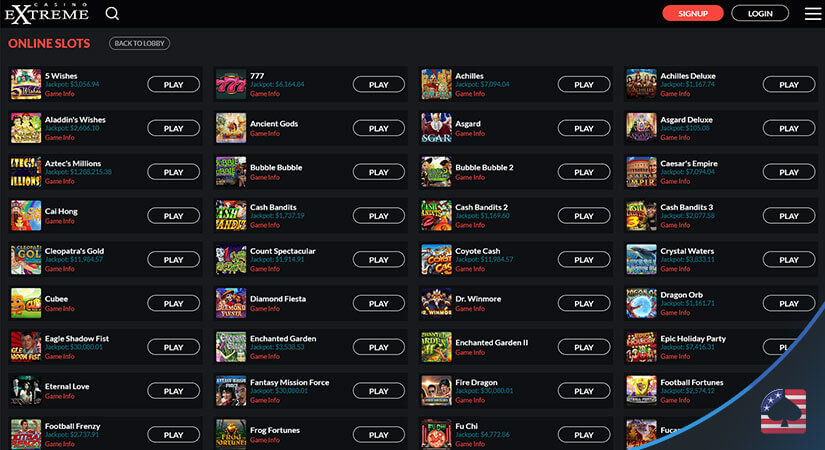 Image of Slot Games Available at Casino Extreme