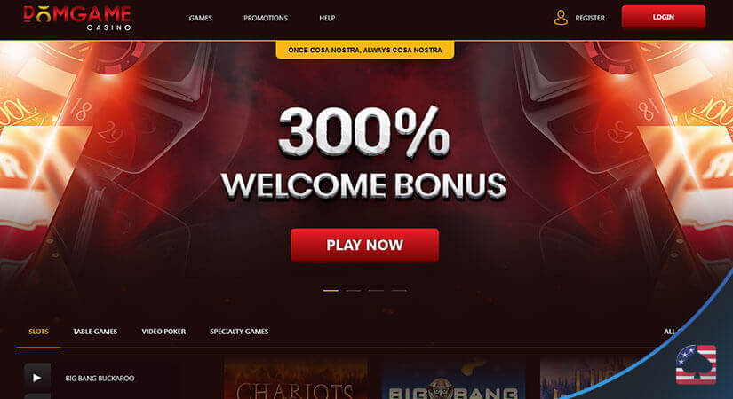 Image of Welcome Bonus and Homepage at DomGame Casino