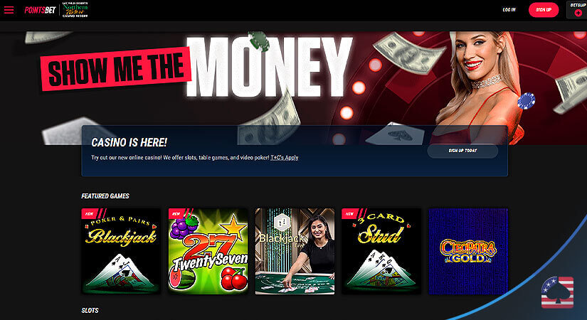 Image of Points Bet Homepage and Featured Games